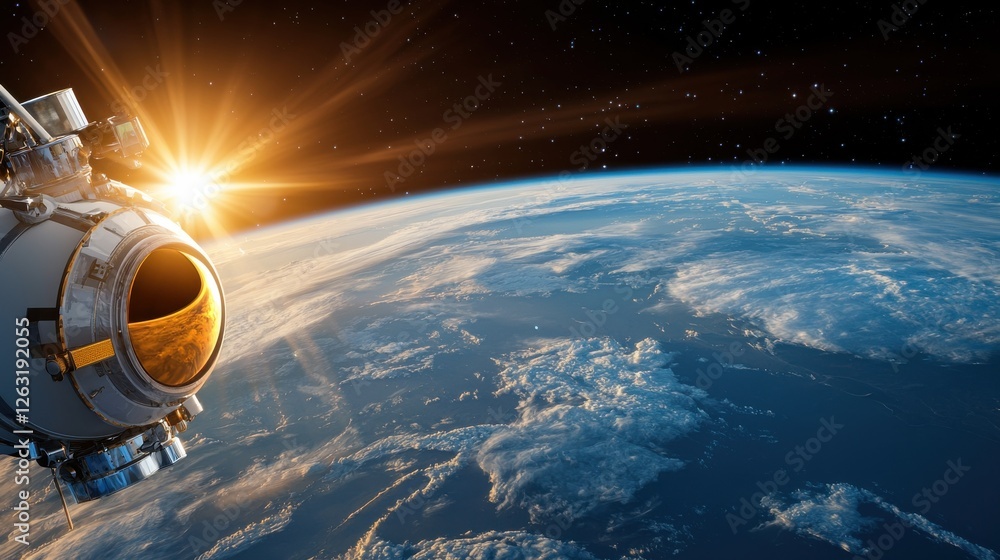 Space exploration mission earth orbit digital artwork cosmic environment astronaut perspective sunlit horizon Space exploration mission earth orbit digital artwork cosmic environment astronaut perspective sunlit horizon