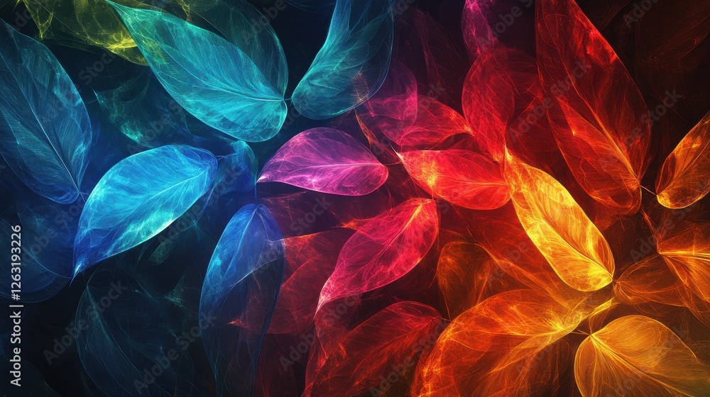 Obraz premium Abstract Glowing Tropical Leaves with Vivid Colors