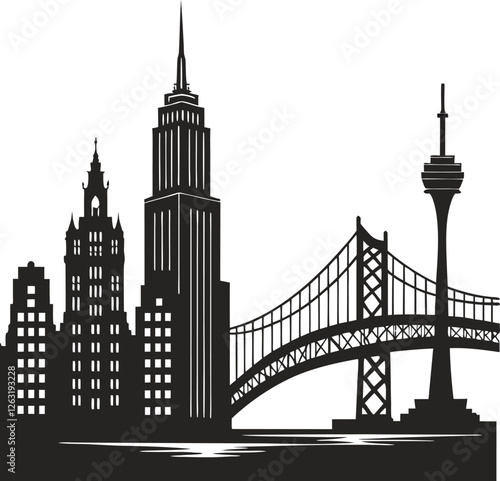 brooklyn bridge silhouette,city skyline silhouette,silhouette of the city