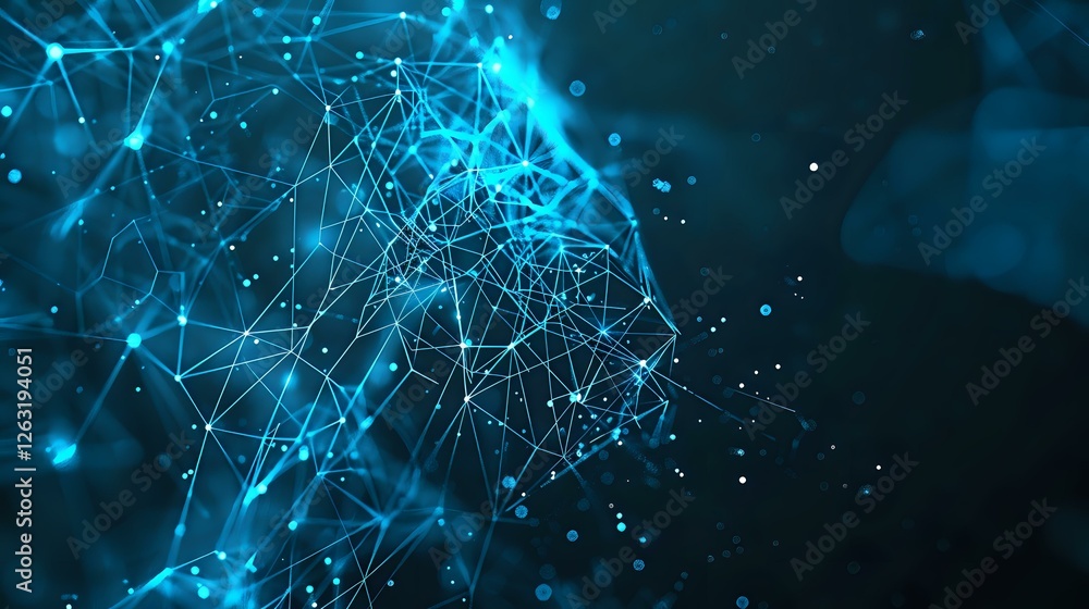 Glowing blue network connections with dots and lines forming abstract plexus structure against dark background, representing digital technology and connectivity. Glowing blue network connections with dots and lines forming abstract plexus structure against dark background, representing digital technology and connectivity.