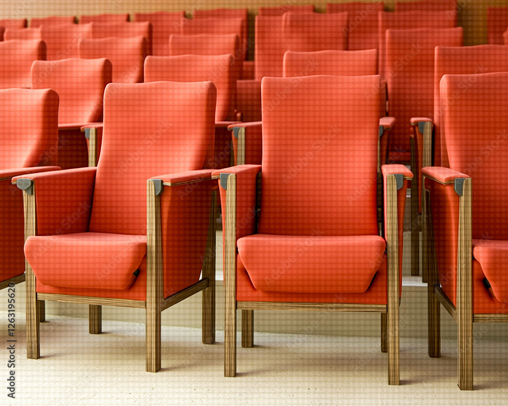 Obraz premium rows of red fabric chairs in a neat and organized arrangement.