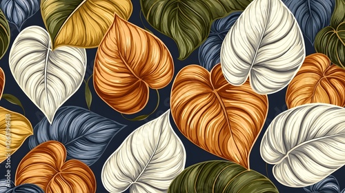 Wallpaper Mural Colorful Tropical Leaves Pattern Suitable for Home Decor and Textiles Torontodigital.ca