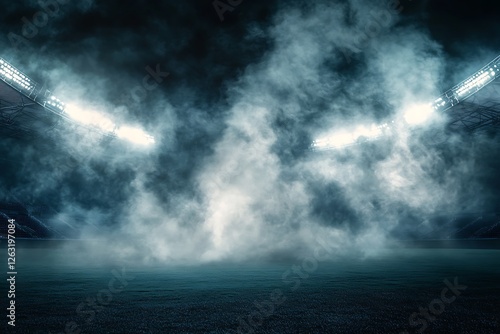 Dramatic Empty Stadium Interior Lit by Powerful Stadium Lights