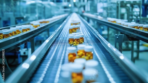 Automated Pill Production Line in Modern Pharmaceutical Factory