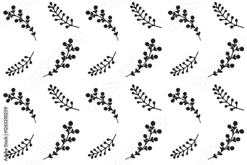 Seamless hand-drawn pattern with flowers and twigs in doodle style on white background. Vintage floral pattern with botanical elements for postcards, wrapping papper, textile. Vector illustration. 