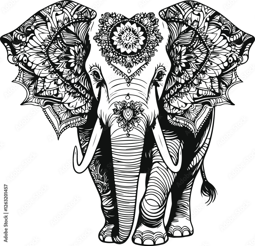 Obraz premium cute boho whale an elegant patterned monochrome style, in thick black and white lines 7.eps