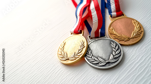 three achievement medals gold silver and bronze with laurel wreaths symbolizing victory and success