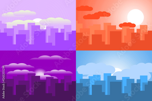 Cityscape. Vector illustration of a city, metropolis with beautiful tall buildings, skyscrapers in the background.