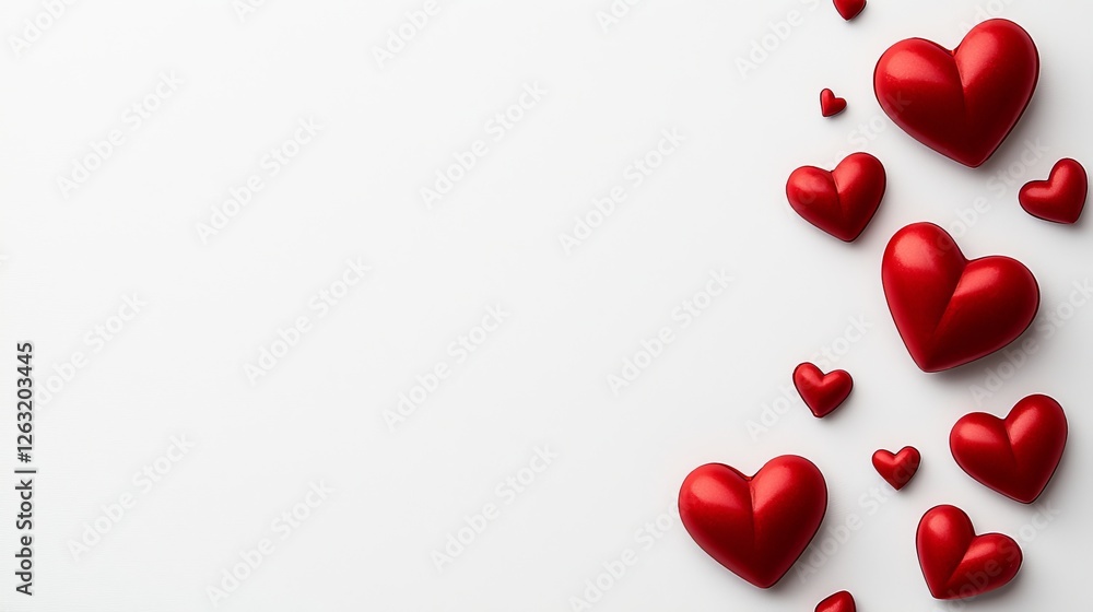A collection of red hearts scattered across a white background, symbolizing love and affection. A collection of red hearts scattered across a white background, symbolizing love and affection.