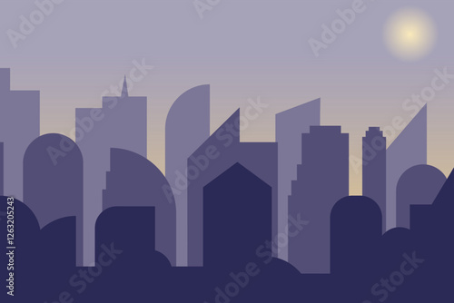 Cityscape. Vector illustration of a city, metropolis with beautiful tall buildings, skyscrapers in the background.