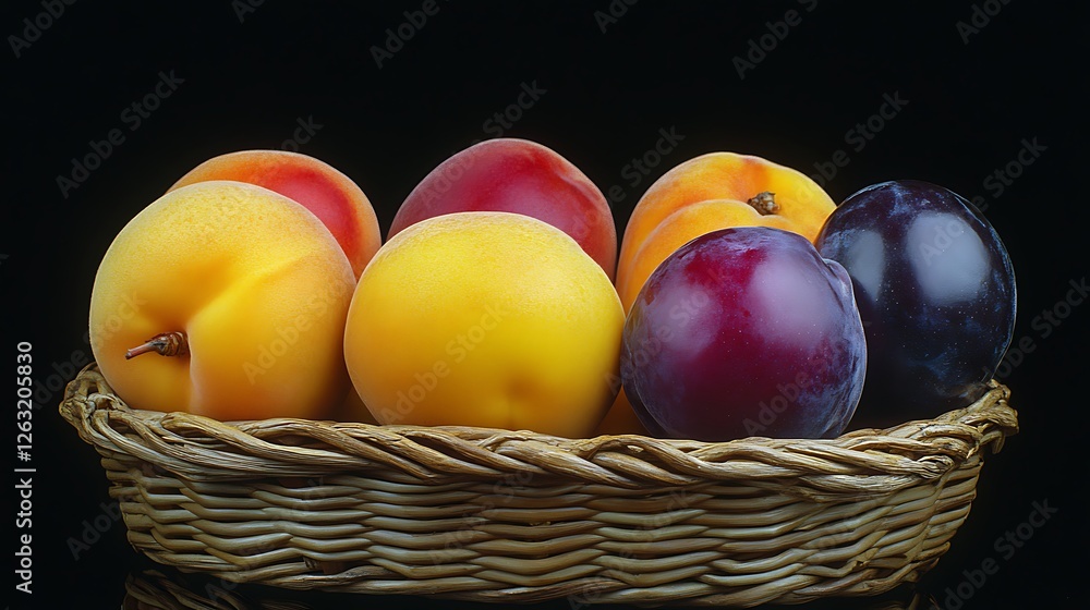 Naklejka premium Close-Up of Stone Fruit Mix in Basket