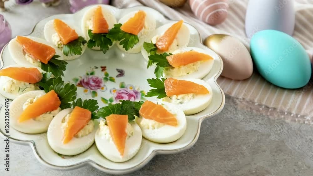 Delightful spring plate with citrus and parsley decoration for festive dining Delightful spring plate with citrus and parsley decoration for festive dining