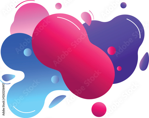 Colorful liquid splashes and blobs in vector form, creating a modern and abstract design on a transparent background. Ideal for use in graphic design, web elements, and creative marketing.
