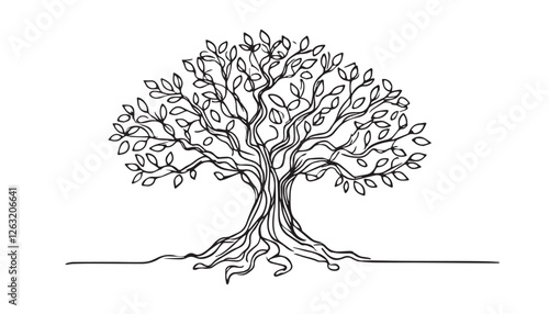 Continuous one single minimal line drawing tree