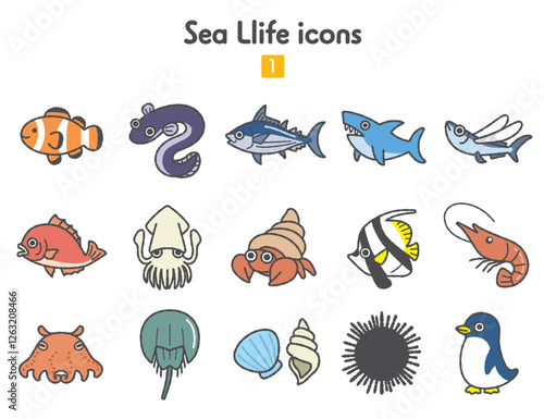 海の生き物のアイコン集