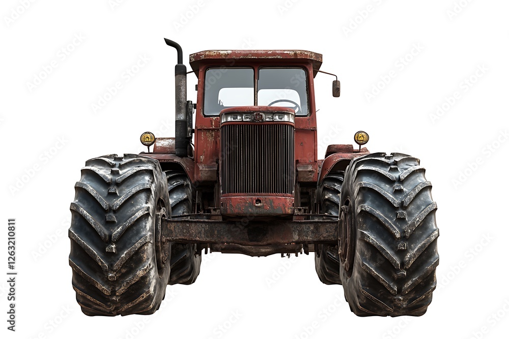 Obraz premium Rusted Red Tractor Front View, Ready for Use in Agriculture