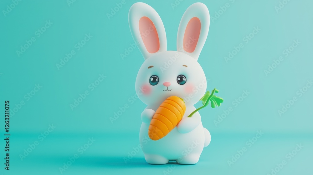 Fototapeta premium Pastel-Hued Chibi Bunny with Carrot