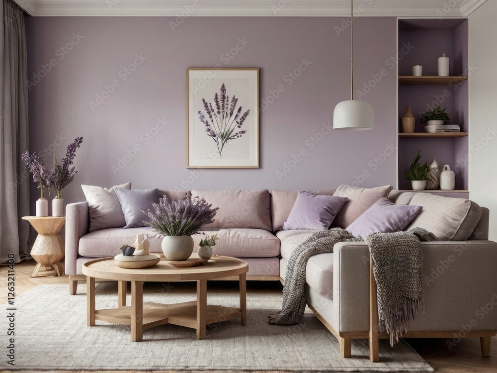 Fototapeta premium Lavender Decorates a Modern Living Room Space