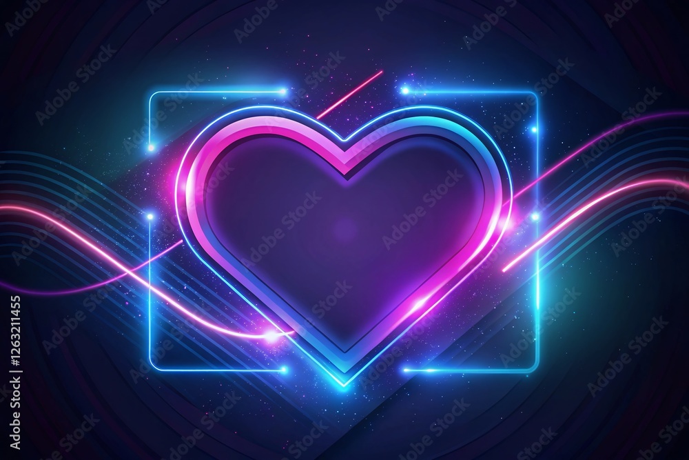 Frame heart 3D for valentine's day background 3D rendering. Pink heart, Neon Light Heart Shape Background Frame heart 3D for valentine's day background 3D rendering. Pink heart, Neon Light Heart Shape Background