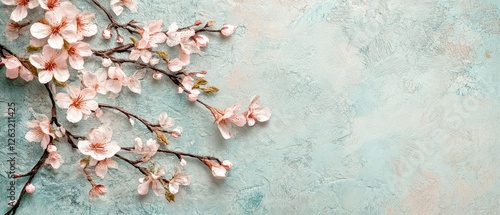 Delicate springinspired collage with layered paper textures, faded floral prints, and handdrawn sakura