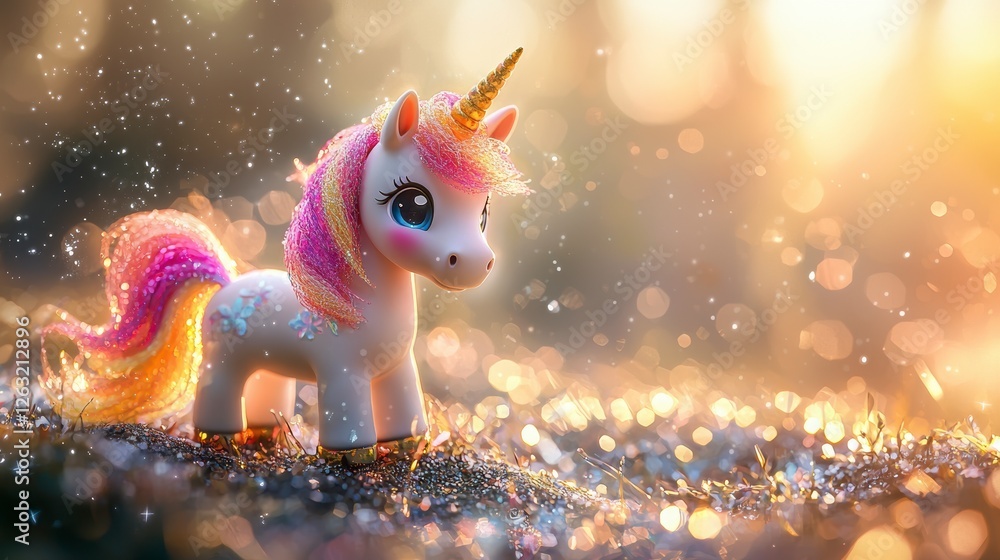Fototapeta premium Tiny Unicorn with Sparkly Mane