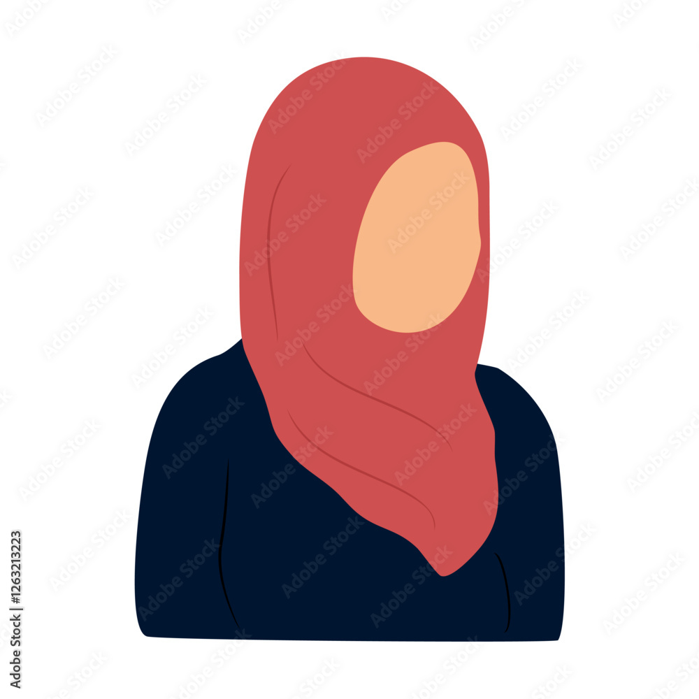 Muslim woman wearing pink hijab, head covering muslim girl illustration Muslim woman wearing pink hijab, head covering muslim girl illustration