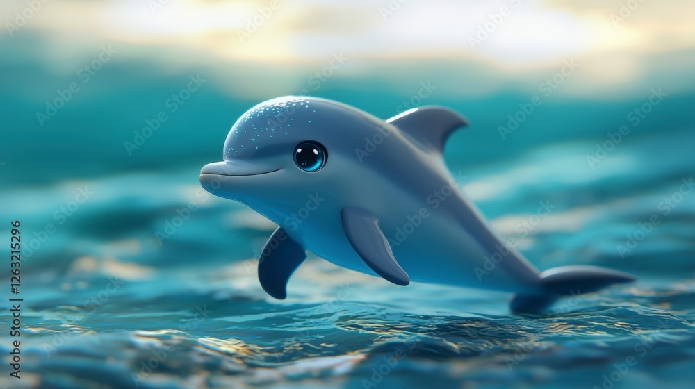 Naklejka premium Chibi Dolphin with Sparkling Eyes