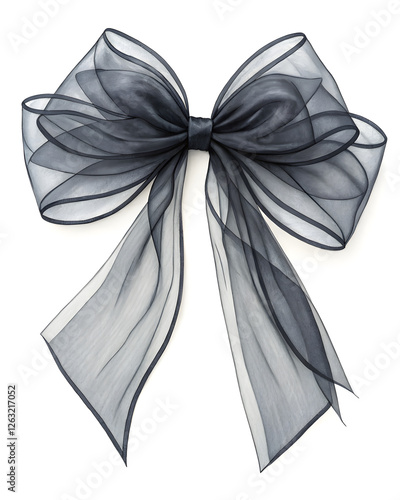 black organza ribbon with bow on the white background