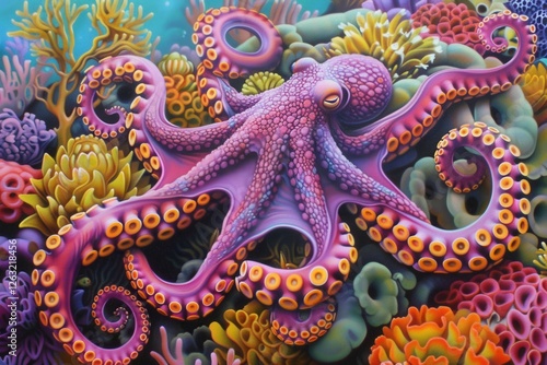 Wallpaper Mural Vibrant underwater world with purple octopus colorful coral reef Torontodigital.ca