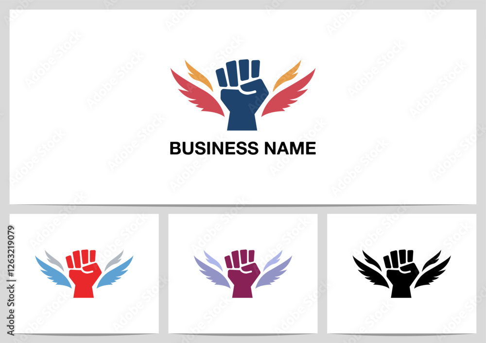Obraz premium Fist Flying Resistance Rebel Wings Logo Design