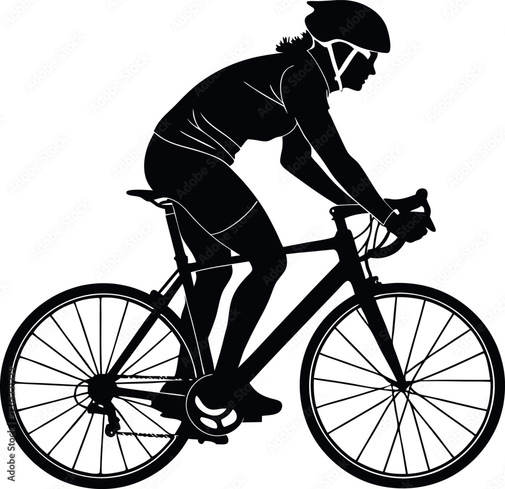 Obraz premium Minimalistic Black Silhouette of a Person Cycling | Bicycle Ride Vector Illustration | Hand-Drawn Sports, Fitness, and Outdoor Activity Artwork | Healthy Lifestyle and Exercise Concept Design