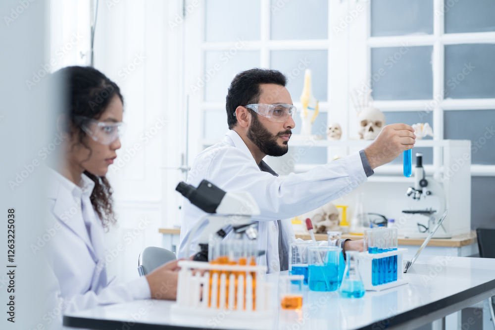 Research, microscope, and scientist doing analysis and sample test in laboratory. Specialist working with biotechnology research Research, microscope, and scientist doing analysis and sample test in laboratory. Specialist working with biotechnology research