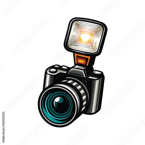 Editable vector illustration of a camera flash, capturing a moment;  dynamic, bright, powerful light burst effect.  Perfect for photo editing or graphic design projects.