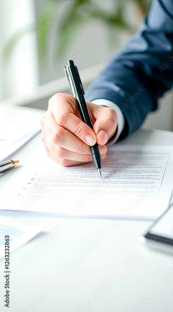 close-up of a hand using a black pen to write on a document close-up of a hand using a black pen to write on a document