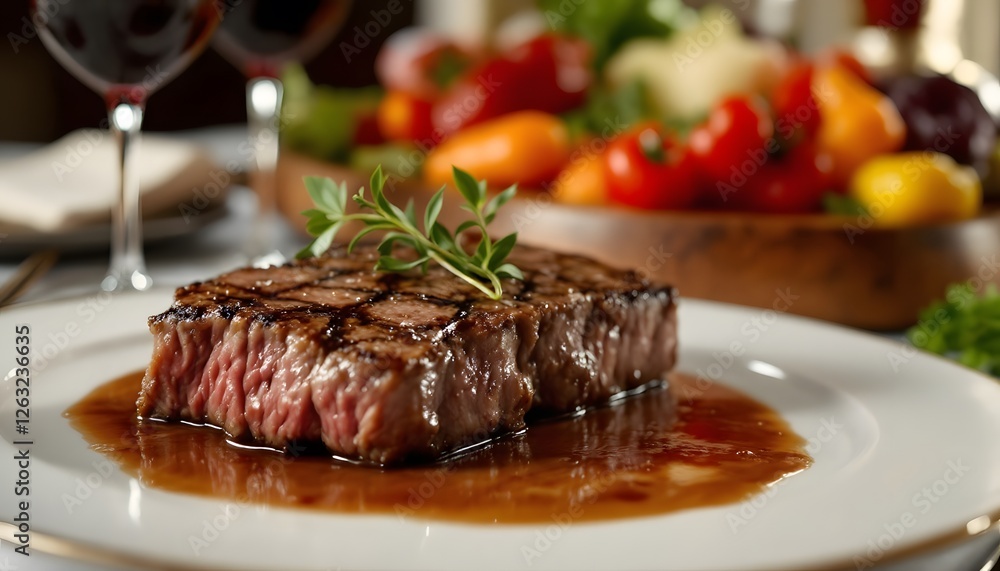 Grilled Beef Steak with Sauce and Vegetable Background Gourmet Meal Grilled Beef Steak with Sauce and Vegetable Background Gourmet Meal