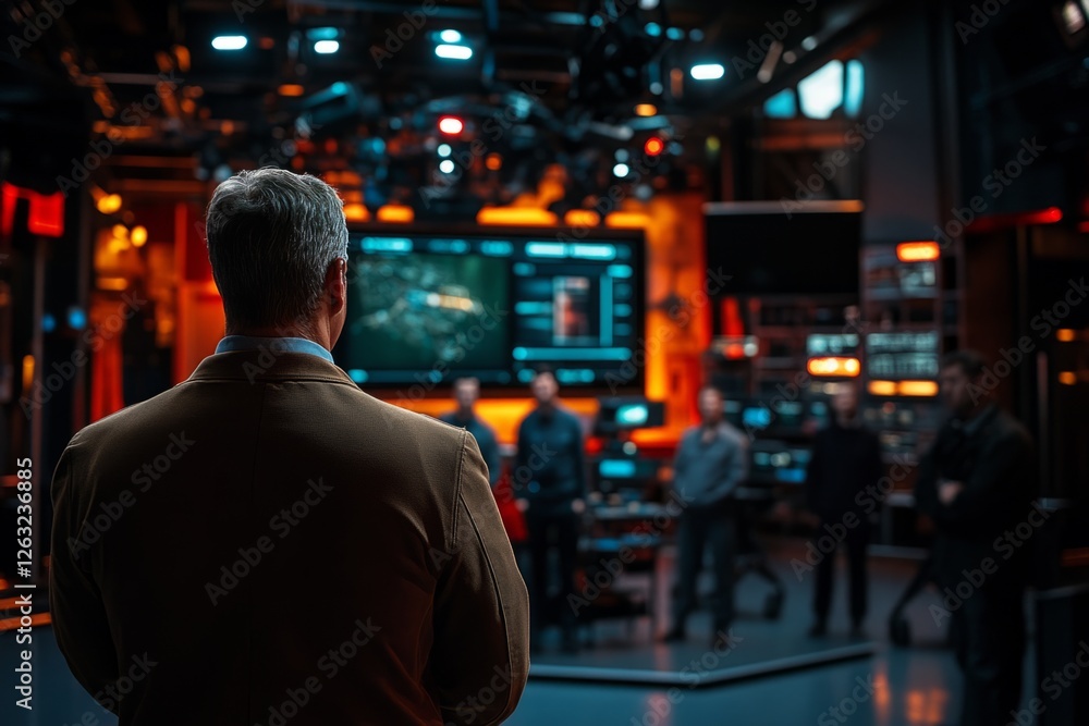 Business professional leading a team in a high-tech control room Business professional leading a team in a high-tech control room