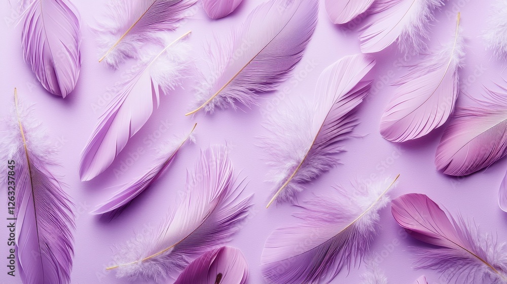 Fototapeta premium Pastel Feathers on Light Lilac Background