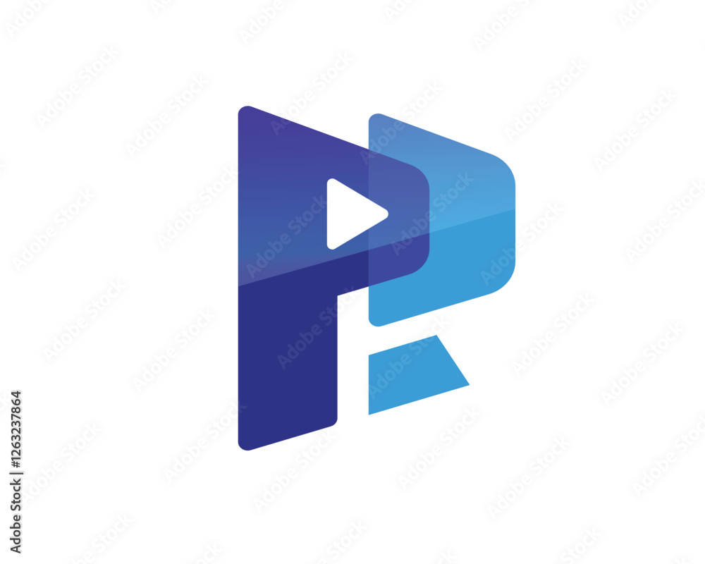 creative play media concept with initial letter PR and triangle creative play media concept with initial letter PR and triangle
