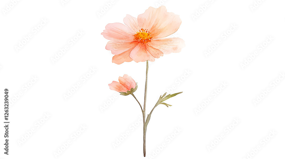 A watercolor painting of a flower with a stem A watercolor painting of a flower with a stem