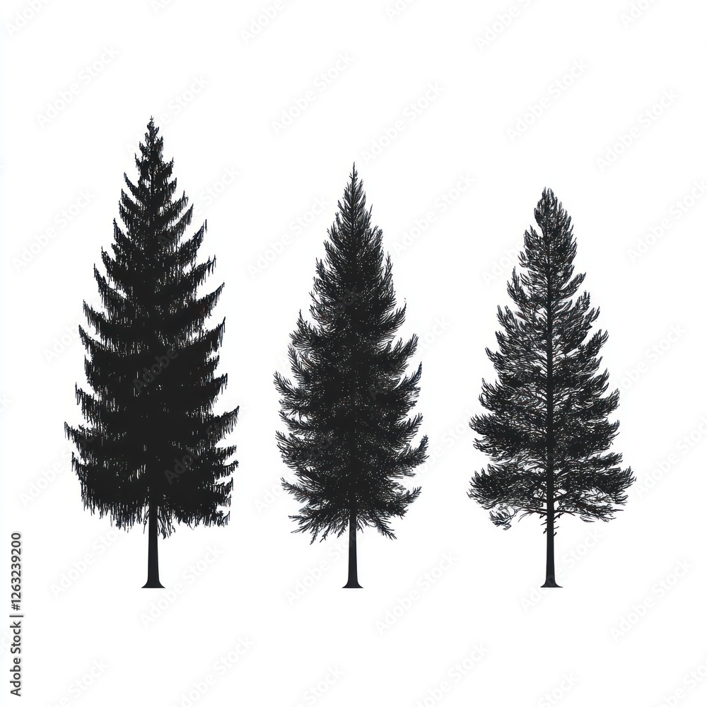 Obraz premium Three Silhouettes of Evergreen Conifer Trees