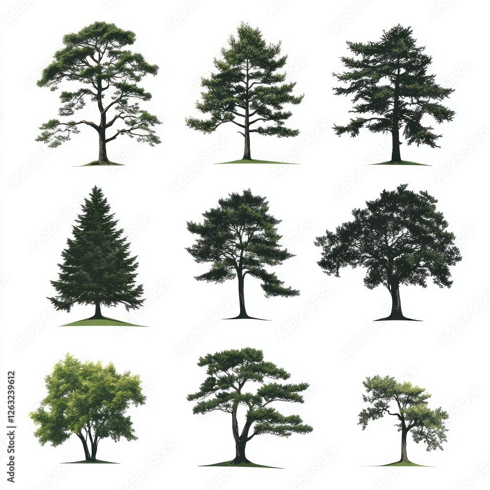 Obraz premium Collection of Various Tree Species Isolated on White Background