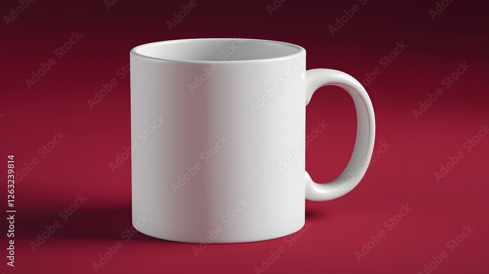 Obraz premium Empty White Coffee Mug on Red Background with Smooth Surface