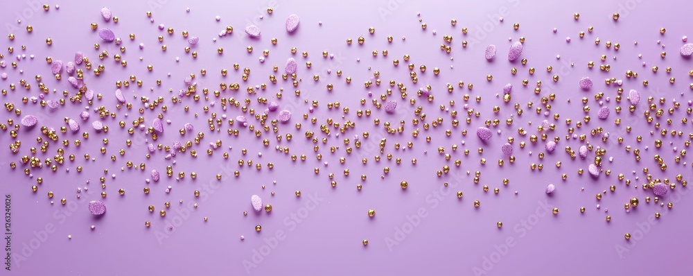 Fototapeta premium Pastel Purple Surface with Golden and Lilac Gems