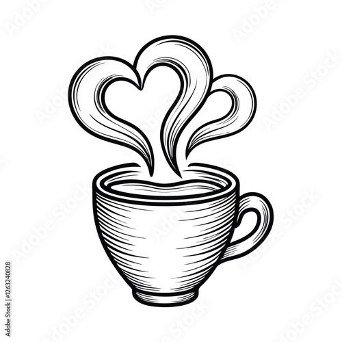 Editable vector graphic of a steaming coffee mug, ideal for logos, menus, or website design.  Clean lines, easily customizable stroke weight.