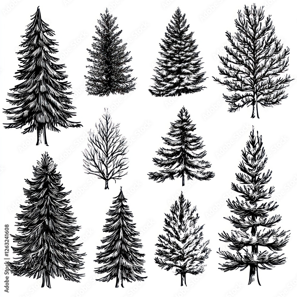 Collection Of Hand Drawn Black And White Trees Collection Of Hand Drawn Black And White Trees