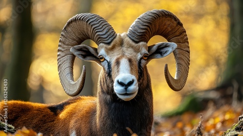 Majestic Mouflon Ram in Autumnal Forest photo