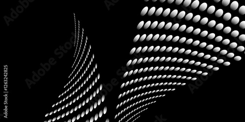 Black and white Monochrome Halftone Pattern Background with Dotted Circles. Spiraling dots radiating from the center, evoking a sense of modern elegance. pattern metal grid background. Illustration.