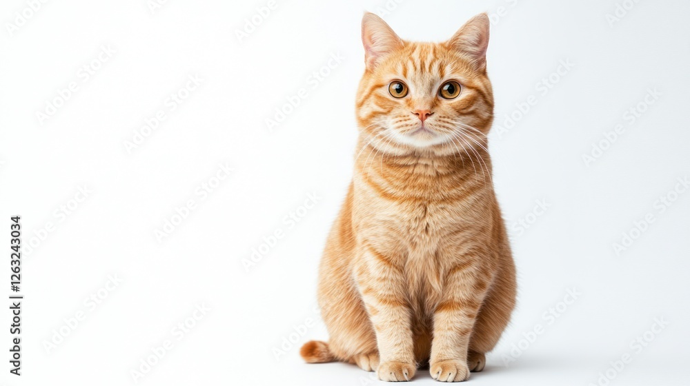 Obraz premium Adorable Ginger Cat Sitting on White Background: A Purrfect Portrait