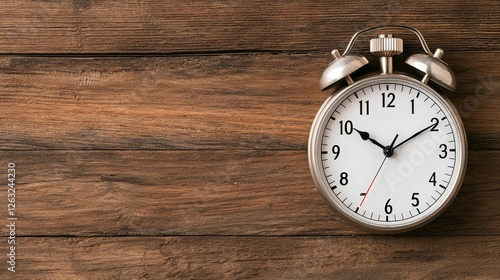 Wallpaper Mural Classic Silver Alarm Clock on Wooden Table with Time Display Torontodigital.ca