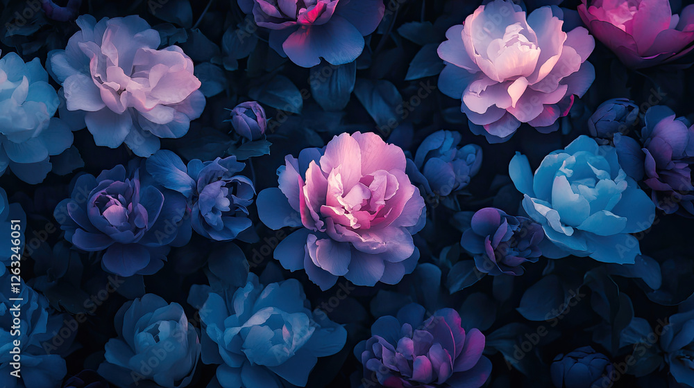 Vibrant Floral Background with Various Flowers in Dark Hues Vibrant Floral Background with Various Flowers in Dark Hues